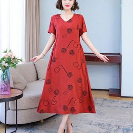 Party Dresses Fashion V-Neck Loose Printed Pockets Floral Dress Women's Clothing 2024 Summer Oversized Casual Short Sleeve Vintage