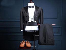 Wedding Man Tail coat for Groom 3 Piece Double Breasted Black and White Peaked Lapel Custom Men Suits Jacket Pants Vest3099099