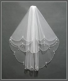 White or Ivory Short Wedding Veil with Crystal Edge Pearls with Comb 2T Beaded Bride Bridal Veils7070217