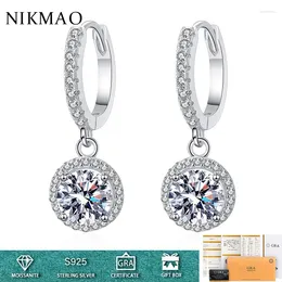 Dangle Earrings 1-2ct Full Diamond Round Moissanite Drop With Certificate 925 Sterling Silver Earring For Women Wedding Party Jewellery