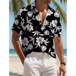 Men's Casual Shirts Plant Print Vacation Style Short Sleeve Button-Down Shirt Outdoor Beach Summer Turndown Tee Spandex Hawaii
