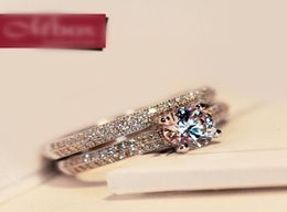 Luxury Female White Bridal Wedding Ring Set Fashion 925 Silver Filled Jewellery Promise CZ Stone Engagement Rings For Women3650475