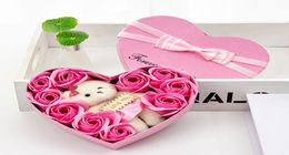 Valentines Day Flowers Soap Flower Gift Rose Box Bears Bouquet Wedding Decoration Gifts Festival Heartshaped Boxes DHL HH931838541