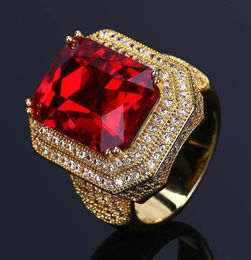 New Mens Hip Hop Ring Jewellery High Quality Ruby Gemstone Zircon Gold Rings Fashion Punk Ring Fashion Design6728619