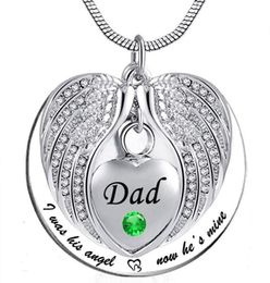 Unisex Angel Wing Birthstone Memorial Keepsake Ashes Urn Pendant Necklace 039i used to be his angle now he039s mine039 8125814