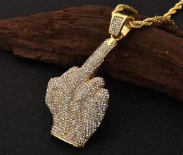 Rhinestone Men Necklace Ice Out Cubic Zircon Hip Hop Finger Animals Pendant Gold Silver Colour Charm Chain Jewellery Q05312953404