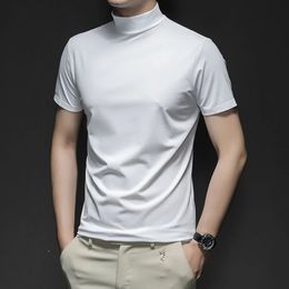 Versatile Mens Short Sleeve Mock Neck Plain Tshirt Blouse Pullover Top in WhiteBlackRoyal BlueBurgundyDark Grey 240419
