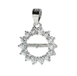 Clear Cubic Zirconia Surrounded Circle 925 Sterling Silver Pendant Blank for Pearls Pendant Mountings 5 Pieces8779643