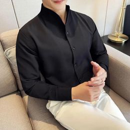 Men's Casual Shirts Sexy V-neck Shirt Long Sleeved Collarless Seamless Business Dress Social Party Tuxedo Blouse M-4XL