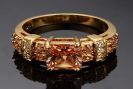 Wedding Rings Vintage Female Champagne Crystal Ring Charm Gold Color For Women Luxury Big Square Zircon Stone Engagement3134853