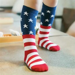 Kids Socks 1 pair of American flag striped star long socks for boys and girls baby socks are comfortable breathable and elastic suitabl Y240504