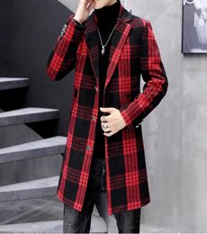 New Woollen Overcoat For Men Red Winter 2021 Plaid Long Jacket Abrigo Largo Hombre Mens Wool Trench Coat Woollen Windbreaker Men1472788