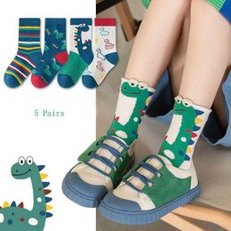 Kids Socks Childrens Socks Boys Dinosaur Middle Pipe Socks Boys and Babies Sweat Absorption Leisure Four Seasons Socks 1-12 Years Y240504