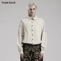 Men's Dress Shirts PUNK RAVE Gothic Embroidered Woven Shirt Exquisite Hand Sewn Buttons Party Club Casual Men Clothing 2 Colors