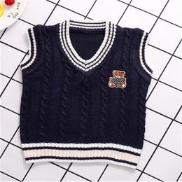Children Sweater Vest Thick Needle Pullover V-Neck Knitting Sleeveless Sweater Tops Thread Trimming Boys Girl Sweater Kids Clothing