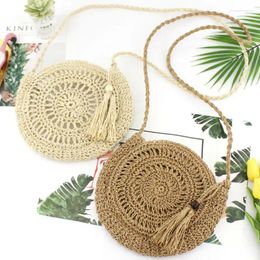 Bag 2024 Bohemia Style Bags Women Straw Retro Rattan Handbag Woven Summer Beach Shoulder Round Tote Diameter 28x25CM