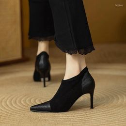 Boots Coffee Splicing Thin Heel Short For Women Spring Autumn Sexy Stiletto Pointed Toe Bare Female Ankle Shoes