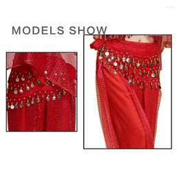 Stage Wear Sexy Belly Dance Gold Sequins Chiffon Skirt Tassel Waist Chain Belts Wrap Clubwear Show Party Hip Scarf Costumes