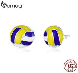 Genuine 925 Sterling Silver Sports Volleyball Enamel Stud Earrings for Women Antiallergy Ear Studs Girl Gifts SCE902 2105125098017