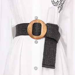 Belts Bohemian Summer Round Button PP Grass Woven Belt Fashion Casual Dress Decoration Elastic Waist Seal For Women