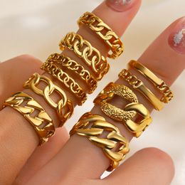 Wholesale 3pcs Stainless steel chain ring opening cuff multi-layer antique gold finger ring Party desinger Jewellery adjustable size