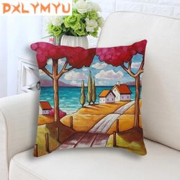 Pillow Kids Room Decoration Hand-Painting Throw Rural Landscape Painting Decorative For Sofa Home Decor Almofada Coussin