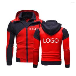 Men's Hoodies 2024 Spring Autumn Fashion Custom Logo Print Splicing Cotton Comfortable Slim Fit Cardigan Zipper Coat