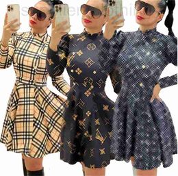 Basic & Casual Dresses designer Women Sexy Dress Long Sleeve Mini Skirts Stand Collar Plaid Party Work Business Shirt Clothing Vestido De Mujer Big Size S-2XL 4L4G