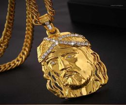 Pendant Necklaces Gold Colour Jesus Big Penddant Necklace For Men Women Jewellery Chain Length Hip Hop13351245