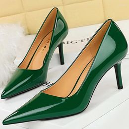 Dress Shoes BIGTREE 2024 Western Style Fashion Simplicity Glossy Patent Leather 7cm Thin High Heels Pumps Shallow Pointed Toe Lady Red