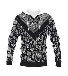 Autumnwinter New 3D Bandana Red Paisley Print Hoodie European and American Men039s Loose Pullover Hoodie 0012222623