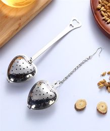 Heart Shaped Tea Infuser Stainless Steel Loose Herb Strainer with Long HandleChain Coffee Tea Tools7016196