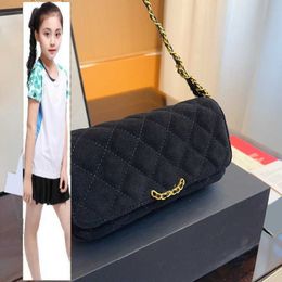 Kids Bags Luxury Brand CC Bag 24K Womens Thick Chain Suede Wallet On Chain Bags Gold Metal Hardware SNAP Vintage Black Purse Crad Holder Large Capacity Underarm Pocket