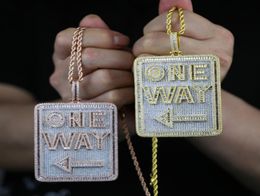 Drop ship letter One Way square pendant with full cubic zircon paved big pendants fit cuban chain punk styles hip hop jewelry6935412