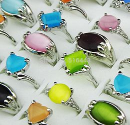 Selling 20pcs 100 Natural Cat Eye Stones Fashion Silver P Women Rings Whole Jewelry Lots A0778164140