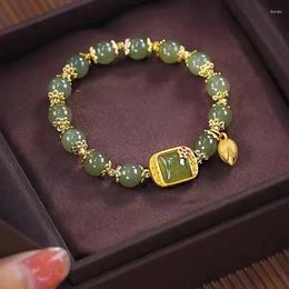 Charm Bracelets Fashion Lucky Imitation An Jade Lotus Bracelet Vintage Light Luxury Handmade Jewellery Women's Girls Gift