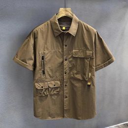 Men's Casual Shirts Shirt Retro Loose Short Sleeve Outdoor Lapel Multi-Pocket Work Jacket Fashion Trend Streetwear Clothing