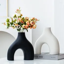 Vases Living Ornament Ceramic Floral Black Container Dining Vase Hydroponic Table Abstract Home Art White Flower Arrangement Room