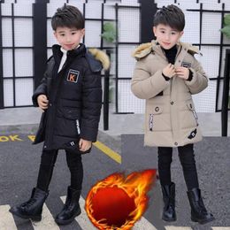 Jackets 2024 Big Size Boys For 4-14 Years Teen Autumn Winter Plus Velvet Warm Outerwear Fashion Hooded Zipper Coat Kids