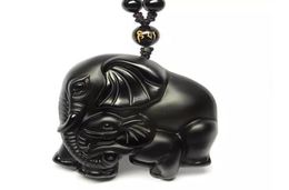 2019 Year natural Obsidian stone Hand carved Elephant good luck charm pendant1878192