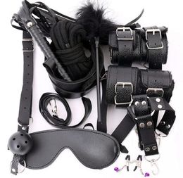 10 Pcs PU Leather Sex Toys for Adults BDSM Bondage Set Mouth Gag Sex Hands Fow Women Whip Rope Erotic Sexy Lingerie Costumes C18129513744