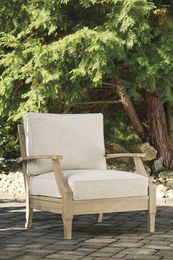 Camp Furniture Outdoor Eucalyptus Wood Single Cushioned Lounge Chair Beige