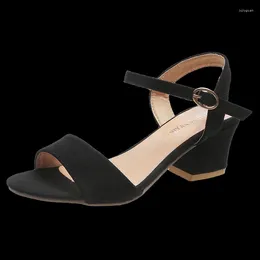 Dress Shoes 42 Size High Heels Sandals Women Summer Fashion Buckle Strap Square Heel Black Open Toe