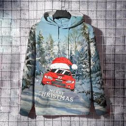 Men's Hoodies Fashion Merry Christmas Car Snowflake 3D Printed For Men Clothes Casual Xmas Santa Claus Graphic Sweatshirts Y2k Hoody