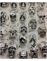 Whole Lots Top 50Pcs Vintage Skull Carved Biker Men039S Silver Plated Rings Jewellery All Big Size Ocjry9495423