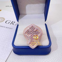 New design GRA Certificates Pass Diamond Tester Rose Gold Plated 925 Silver Hip Hop VVS1 Moissanite Diamond Cross Ring Man Gift