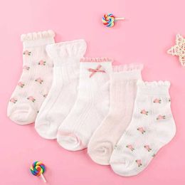 Kids Socks 5 pairs of girl socks/spring/summer cotton baby socks with cute floral patterns Y240504