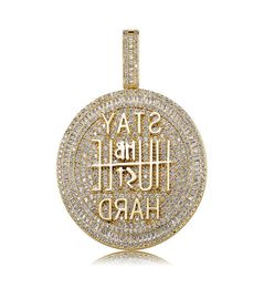 Out Round Shape Diamond Iced Pendant Necklace Letter Saty Hard Gold Silver Plated Mens Bling Hip Hop Jewelry7083606