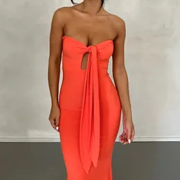 Casual Dresses AVV Fashion Solid Halter Cut Out Long Bodycon Dress For Women 2024 Summer Club Party Sexy Backless Maxi Slim Clothes