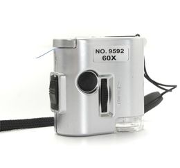 Mini 60X Microscope Illuminated Magnifier Glass Jeweler Loupe Lens with LED UV Light Watch Repair Tool2420416